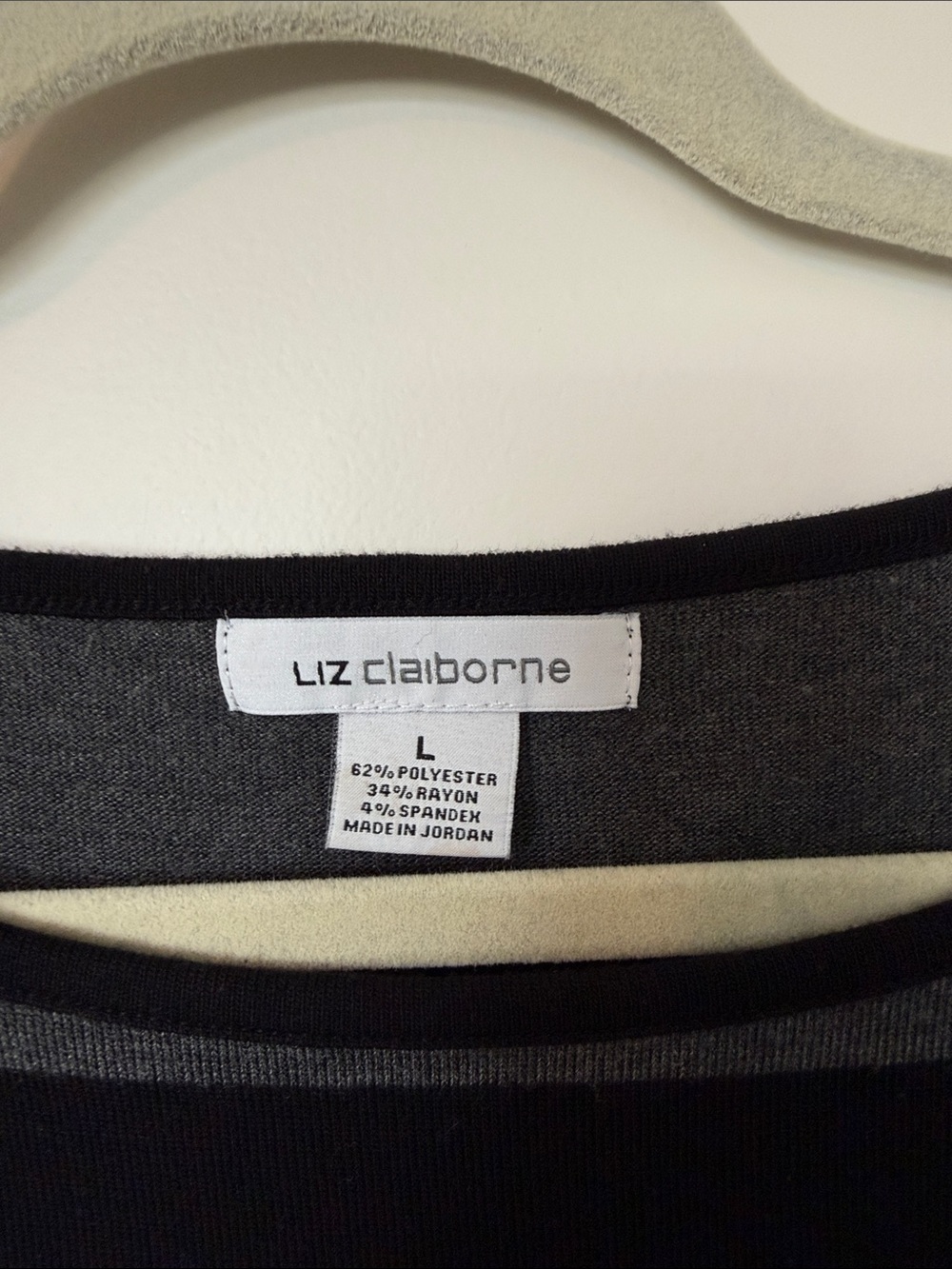 Liz Claiborne Black, Gray & Cream Striped Scoop Neck Tunic Sweater, Large - Picture 3 of 9